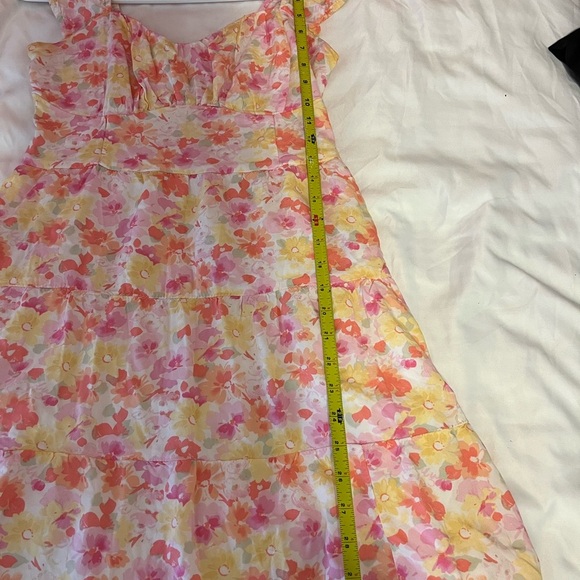 HOLLISTER DRESS FLORAL PINK YELLOW ELASTIC BACK RUFFLED STRAPS - Picture 7 of 9